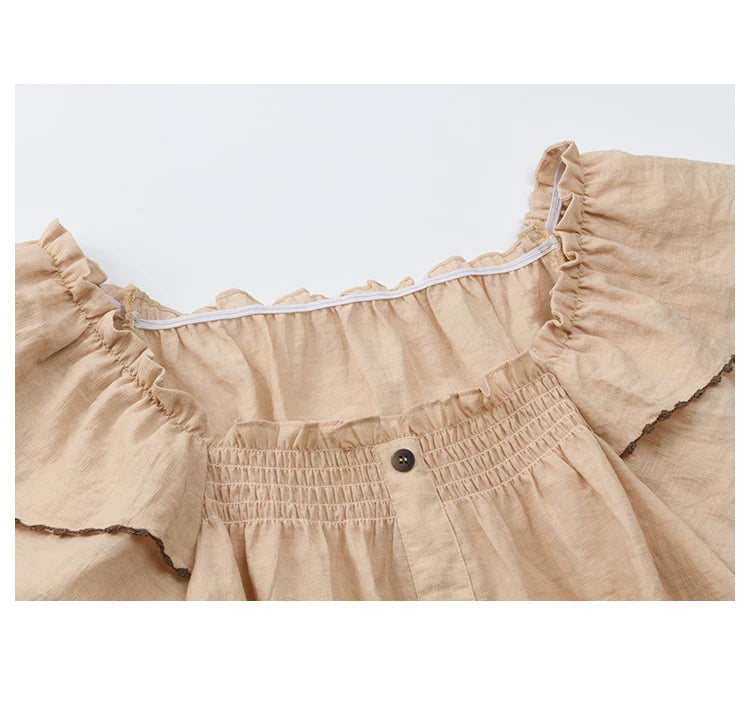 MISHOW Butterfly Sleeve Blouse Square Neck Button Loose MXE37X1854