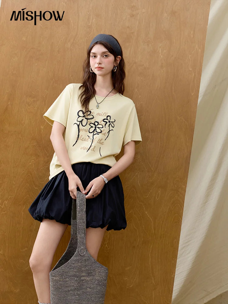 Mishow Embroidered Flower Round Neck Tee MXE33T0498