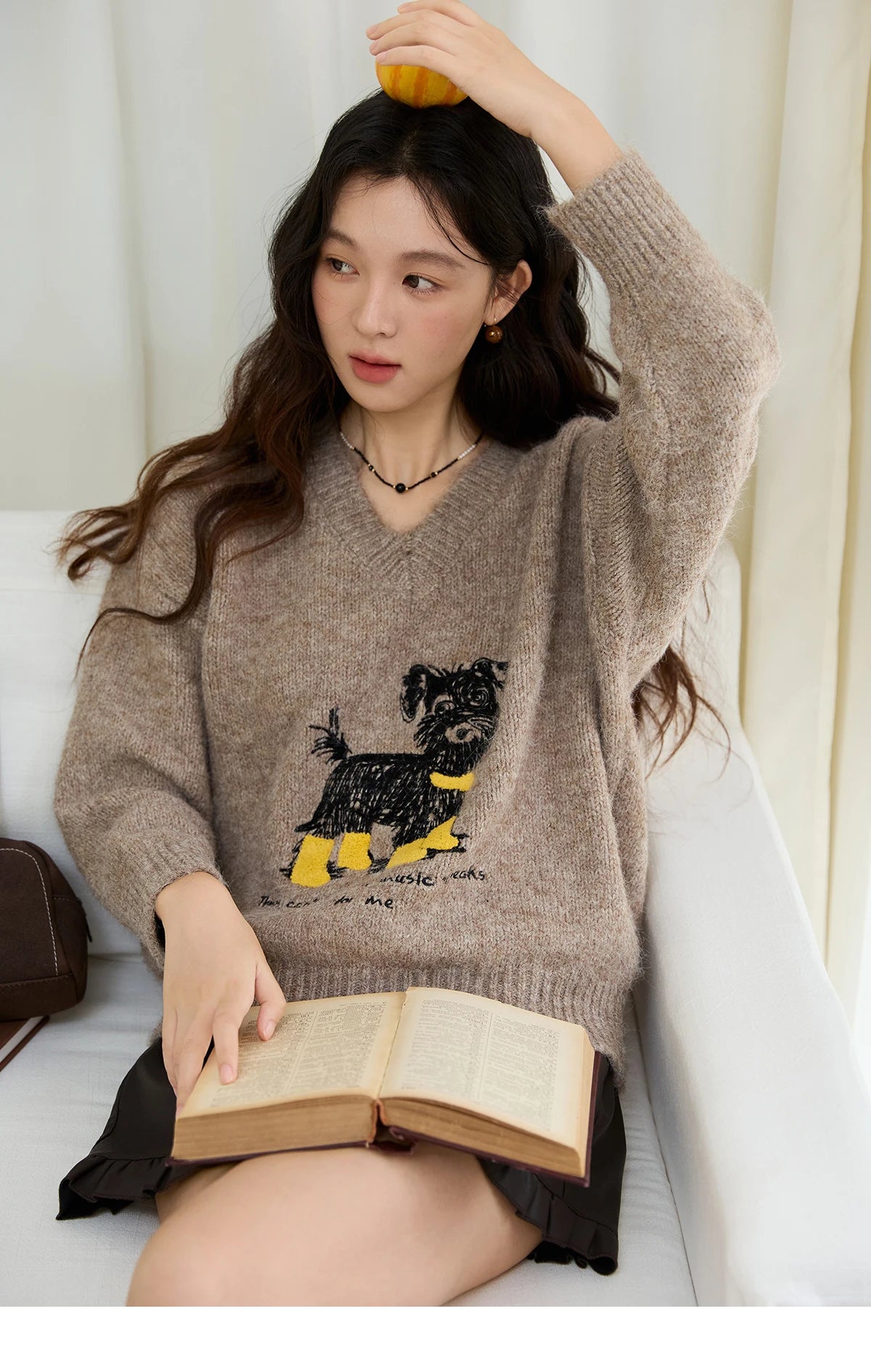 Mishow Puppy Embroidery V-Neck Loose Pullover MXE48Z2570