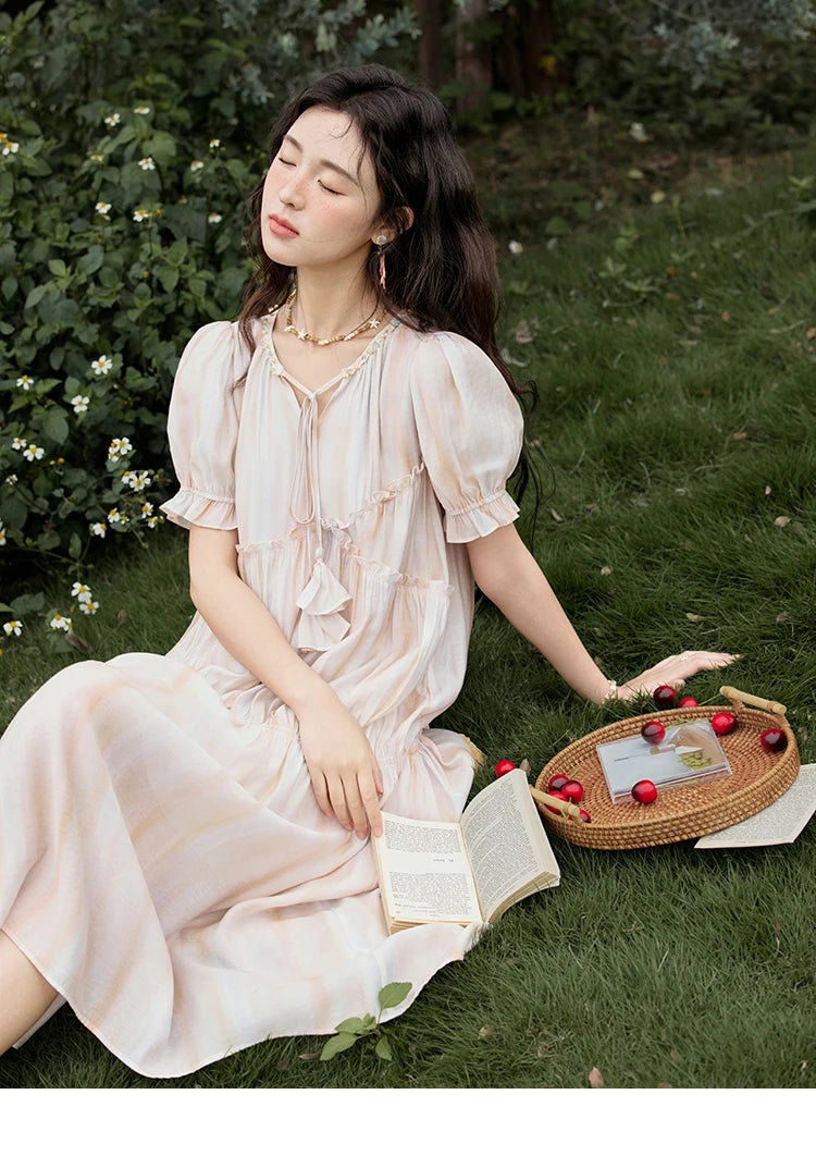 Mishow French V-Neck Puff Sleeve Gradient Dress MXE31L2166