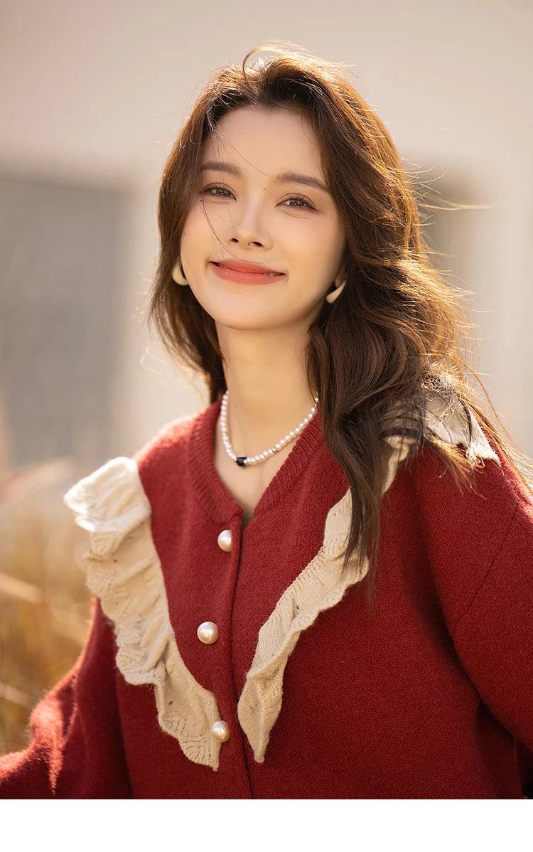 Mishow Korean Ruffle V-Neck Cardigan MXB46Z1111