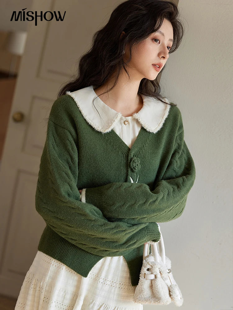 Mishow Three-Dimensional Flowers V-Neck Cardigan MXD36Z0894