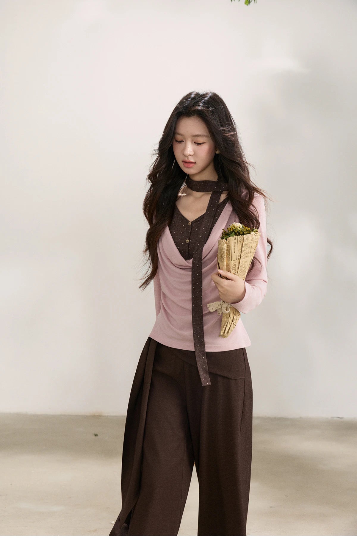 Mishow Wool Blend Fake Two Piece Draped Neck Top MXF13Z2977