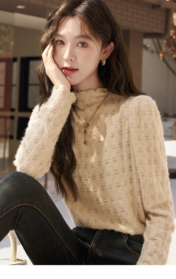 Mishow Lace Mock Neck Bottoming Shirt MXC58Z0481
