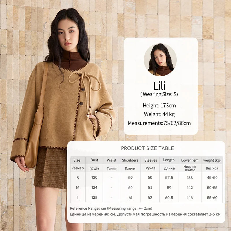 MISHOW Khaki Asymmetrical Coat Shell Flower Embroidery Lace-Up MXE49W0854