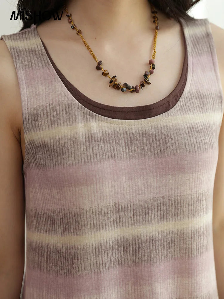 MISHOW Pink Purple Striped Sleeveless A-Line Dress MXE44Z1368