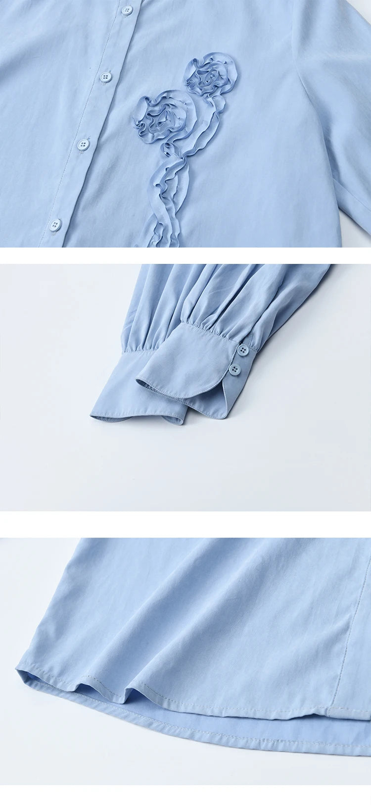 MISHOW Coiled Flowers Embroidered Blue Shirt MXE44C2398
