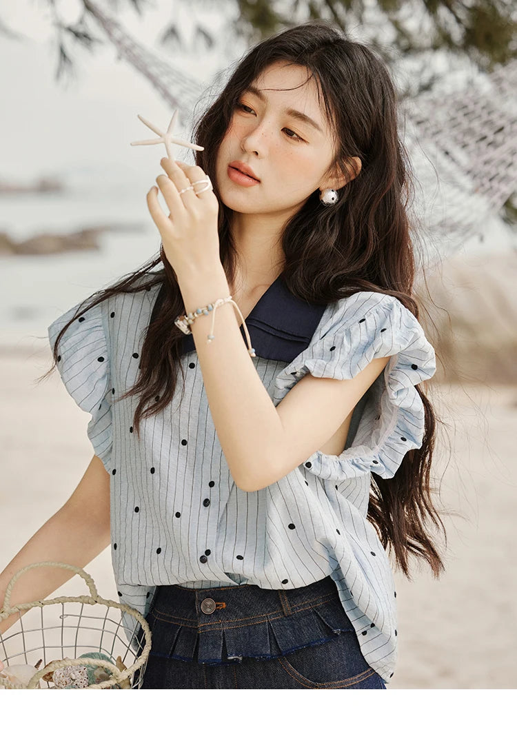 MISHOW Polka Dot Blouse Butterfly Sleeve MXE31C0776