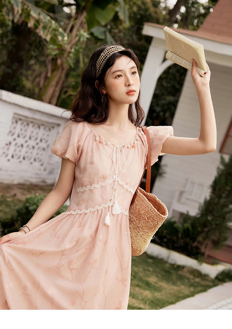 Mishow Print Beaded Neckline Puff Sleeve Dress MXE33L2208