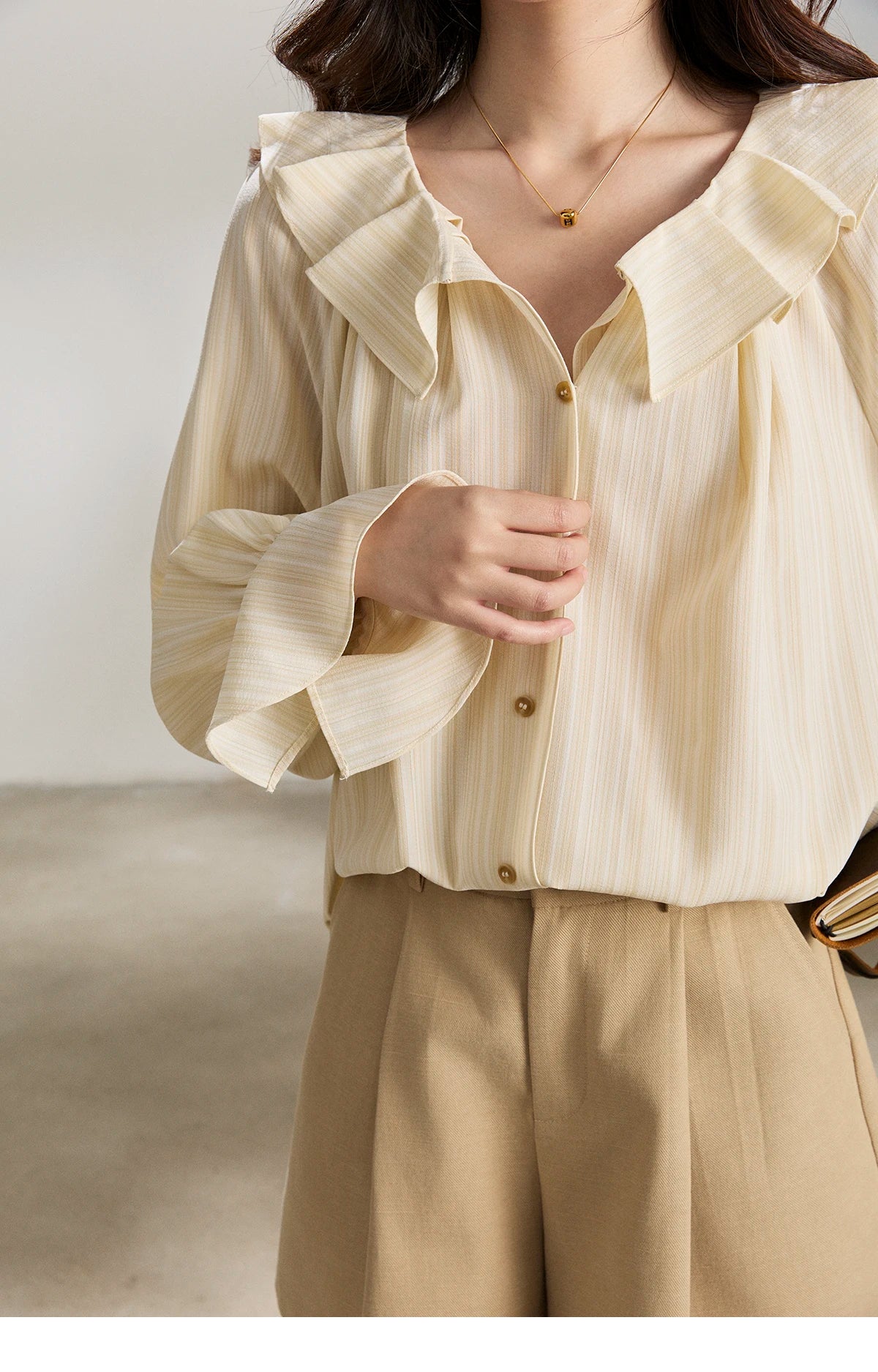 MISHOW Ruffled Collar Striped Shirt Flare Sleeve MXF13C2438