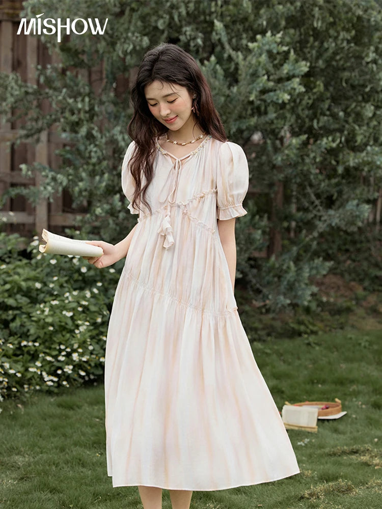 Mishow French V-Neck Puff Sleeve Gradient Dress MXE31L2166