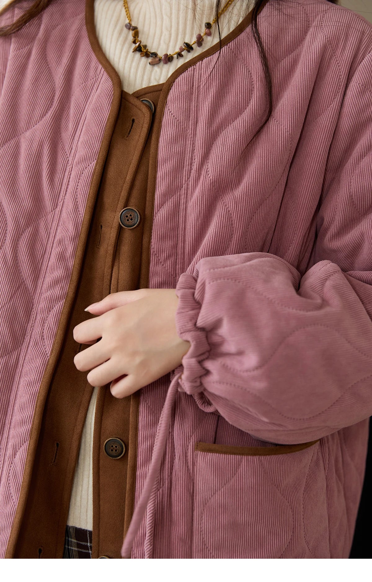 MISHOW Pink Purple Corduroy Jacket Gourd Pattern Splicing Suede MXE88W0882