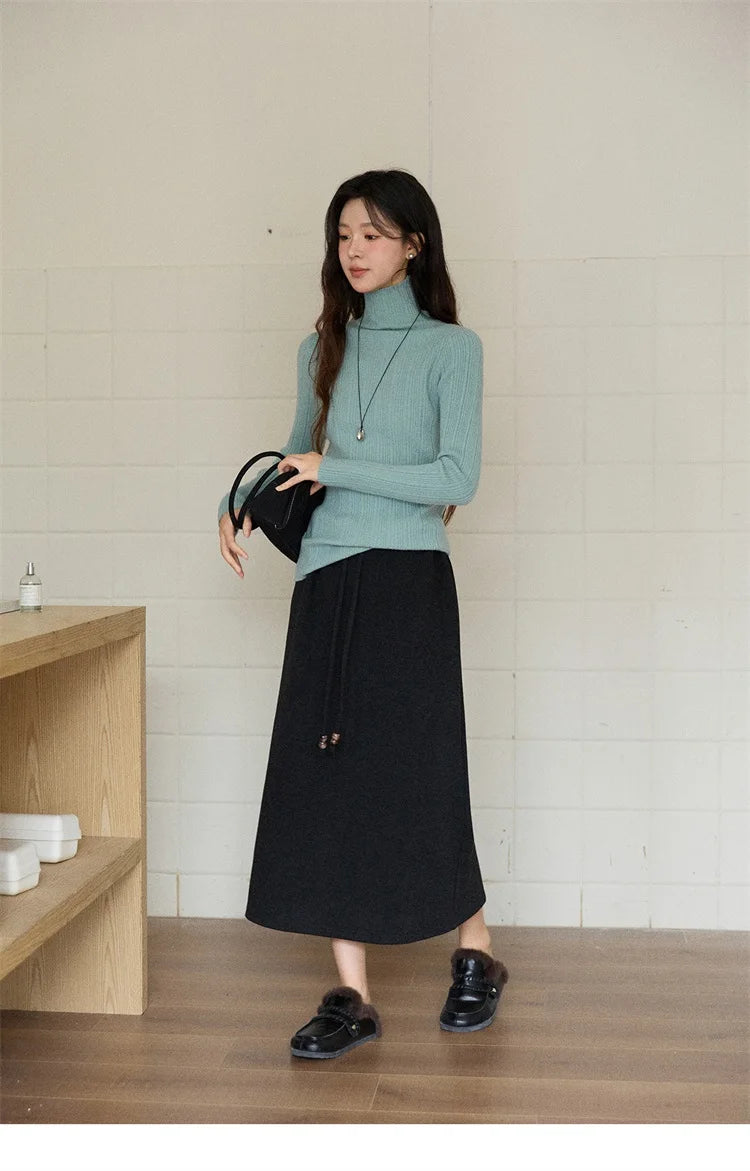 MISHOW Brown Retro High Waist Skirt Back Split Straight Leg MXE90B2447