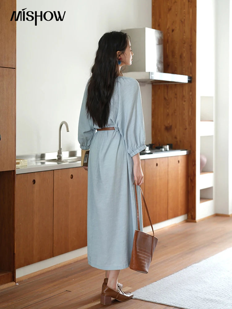 Mishow Half Sleeve Bamboo Knot Dress with Bohemian Belt MXE20L2468