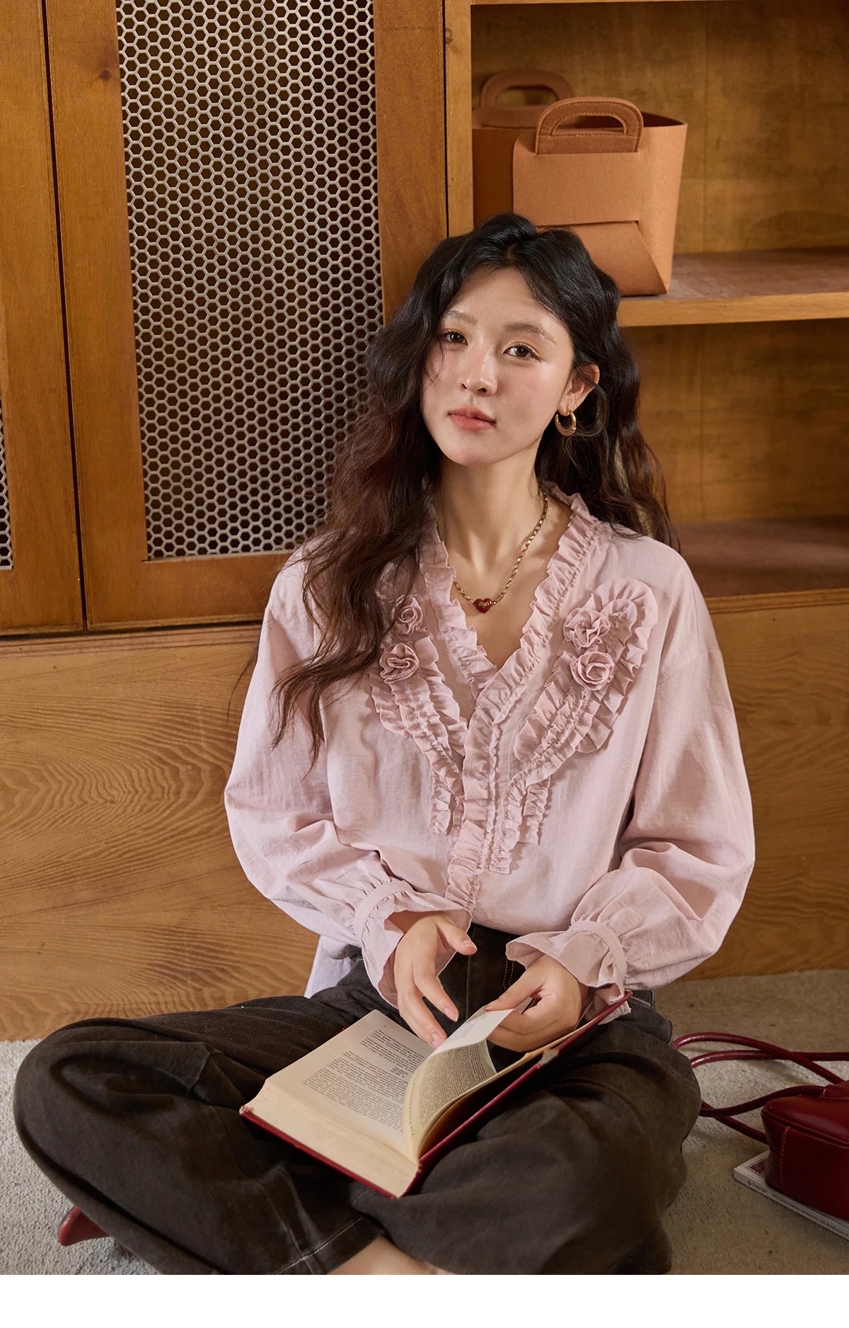 MISHOW Hand Sewn Rose Blouse Lantern Sleeves MXE44X2470