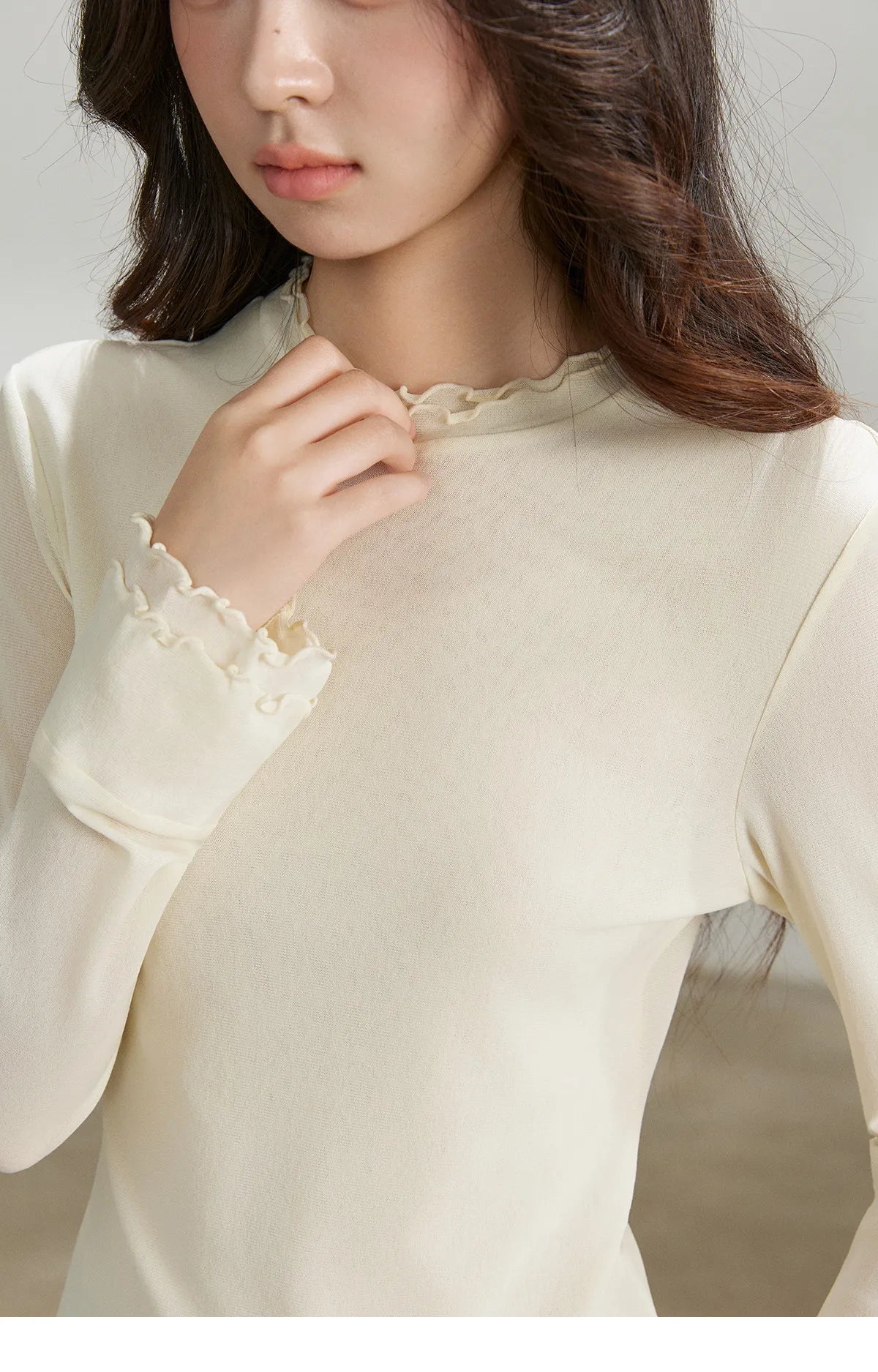 Mishow Ruffled Crew Neck Mesh Tee MXF11Z2914