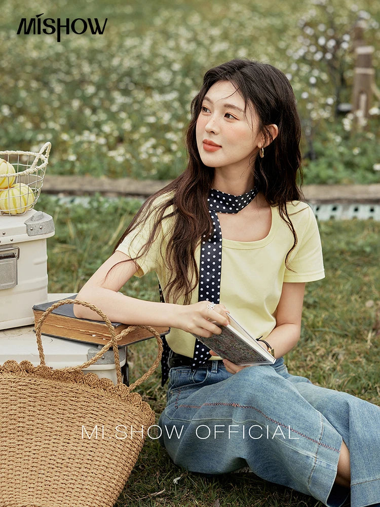 Mishow Solid Square Neck Straight Tee MXE15T0483