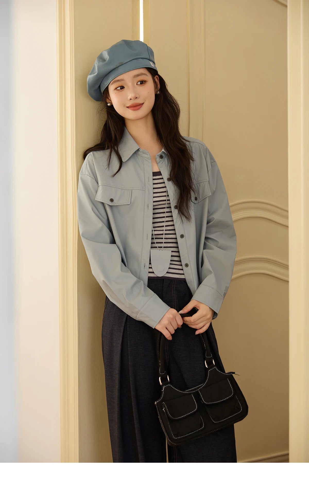 MISHOW Two-Piece Set Striped Vest Solid Jacket with Pendant MXE45T1396