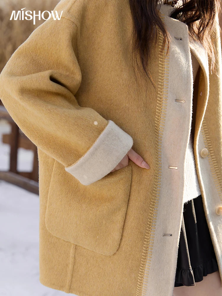 Mishow Yellow Double-Faced Contrast Color Wool Coat MXE51W0915