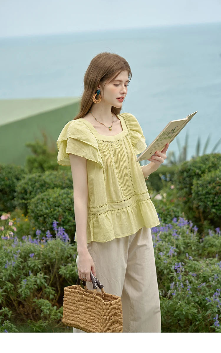 MISHOW Lace Flying Sleeve Blouse Square Neck MXD30X1574
