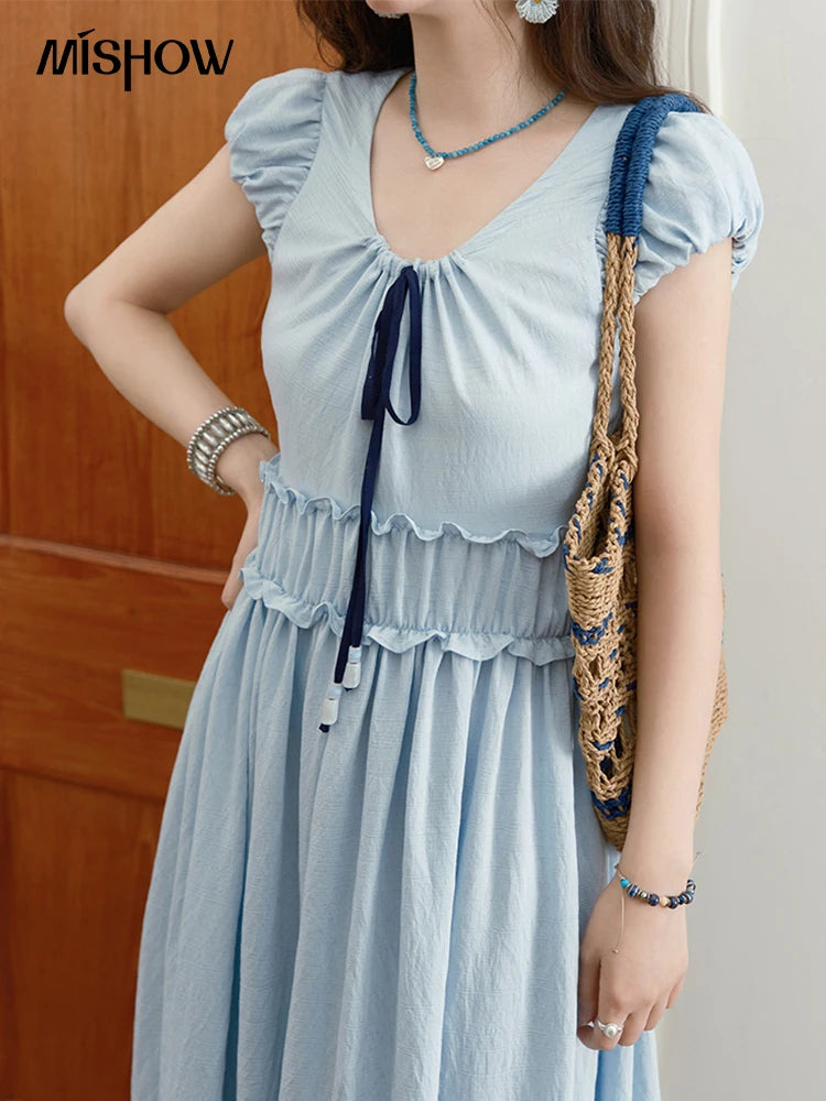 Mishow Bohemian V-Neck Flower Bud Sleeve Dress MXE36L2244