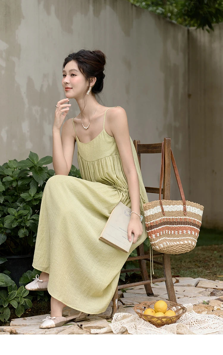 Mishow Irregular Pleated Olive Green Drawstring Dress MXD31L1928