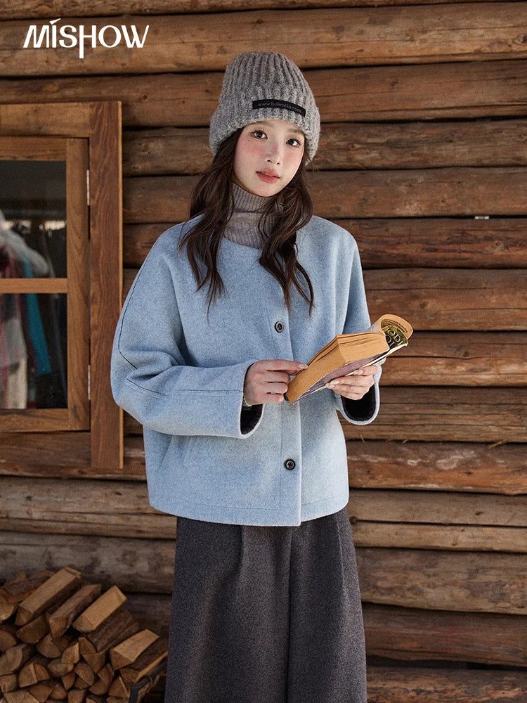 Mishow Blue Wool Coat with Shawl MXE87W0943
