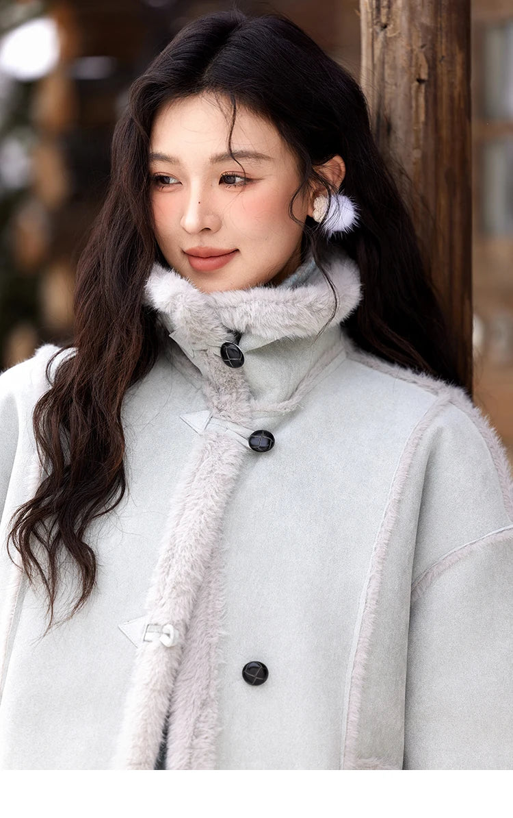Mishow Suede Plush Fur Collar Jacket with Bag MXD57W0737