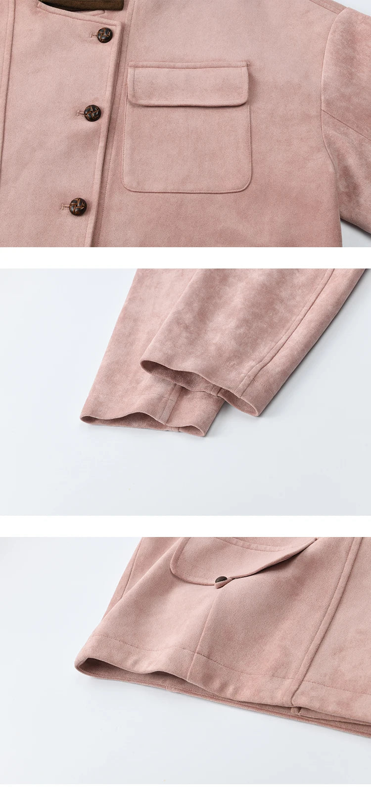 MISHOW Pink Coffee Suede Jacket Stand Collar Contrast Color MXE48W0851