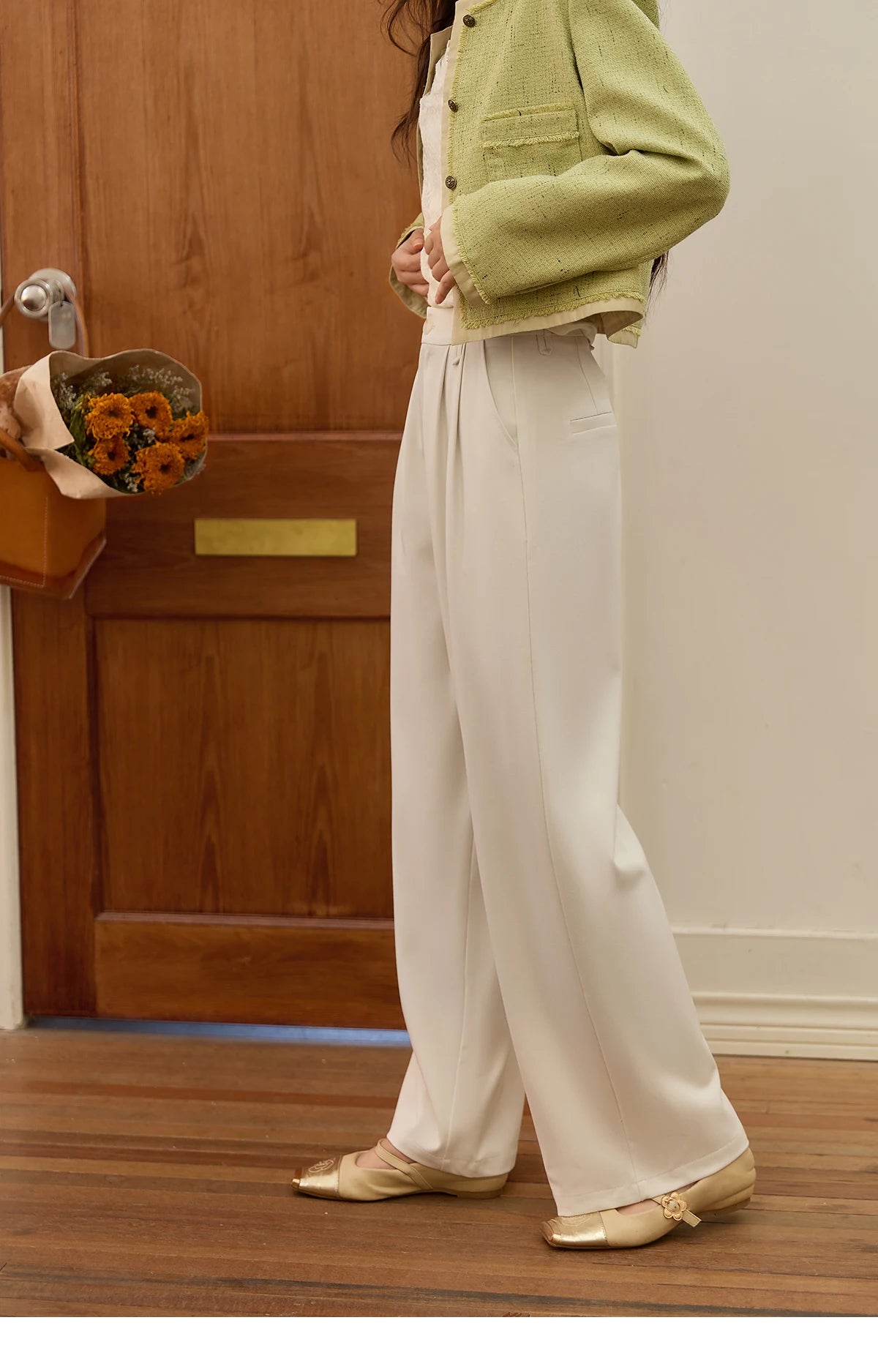 MISHOW Apricot Gray Wide Leg Pants High Waist Slim Versatile MXE41K1013