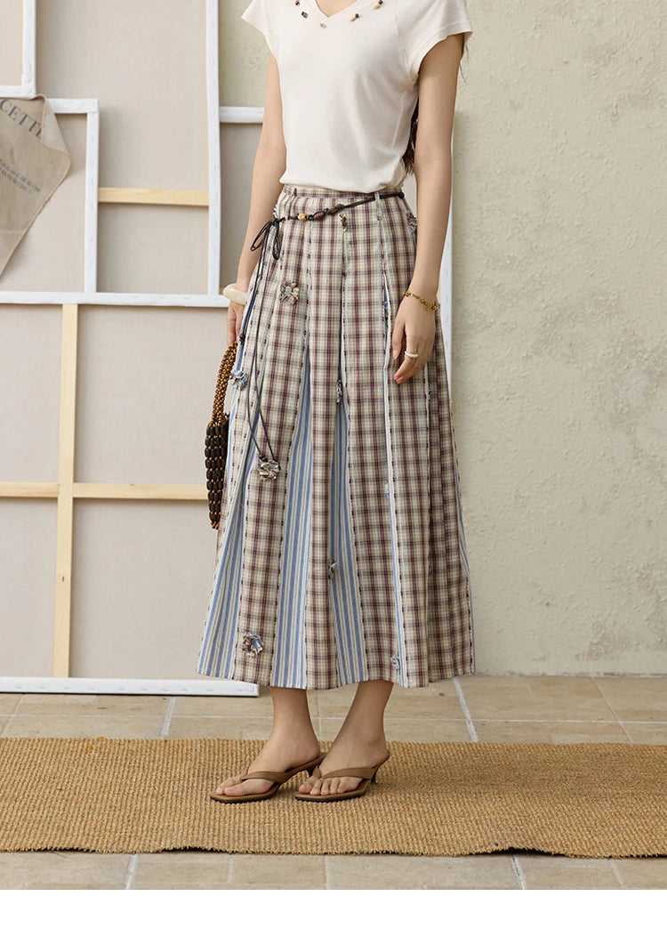 MISHOW Retro Plaid Patchwork Pleats Skirt A-LINE Slim MXE35B0726