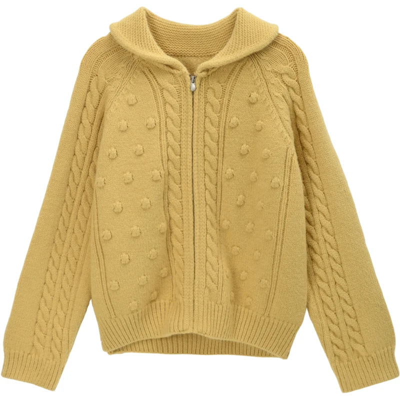 Mishow Yellow Zipper Turn-Down Collar Cardigan MXE49Z2619