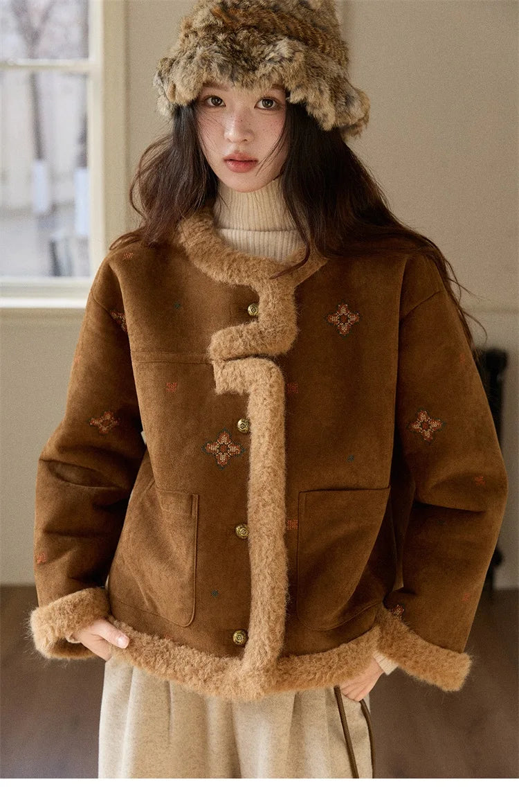 MISHOW Brown Retro Jacket Stand Collar Single-Breasted Windproof MXE86W0910
