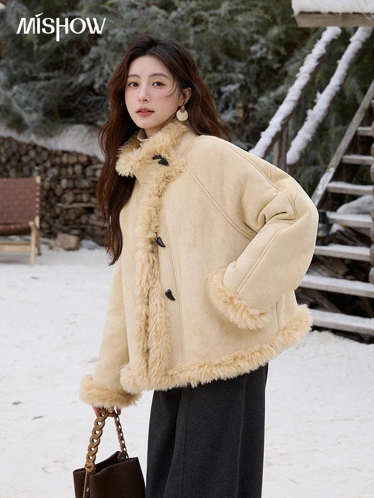 Mishow Yellow Stand-Up Collar Shearling Coat MXE92W1017