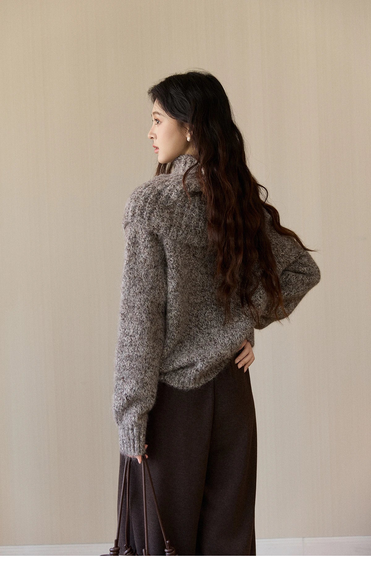 Mishow Gray Textured Button Sweater with Neckwear Scarf MXE94Z2978