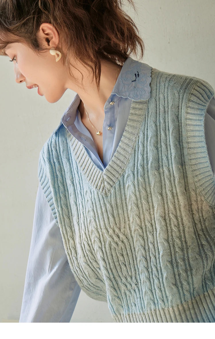 MISHOW Casual Loose Shirt Embroidery Hollowed Out Turn-Down Collar MXC41C0077