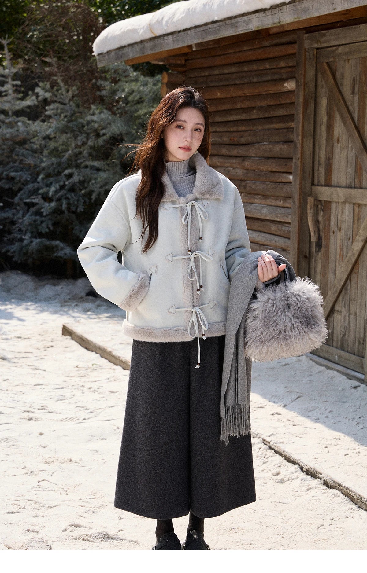 Mishow Suede Imitation Mink Fur Lace-Up Coat MXE90W0921