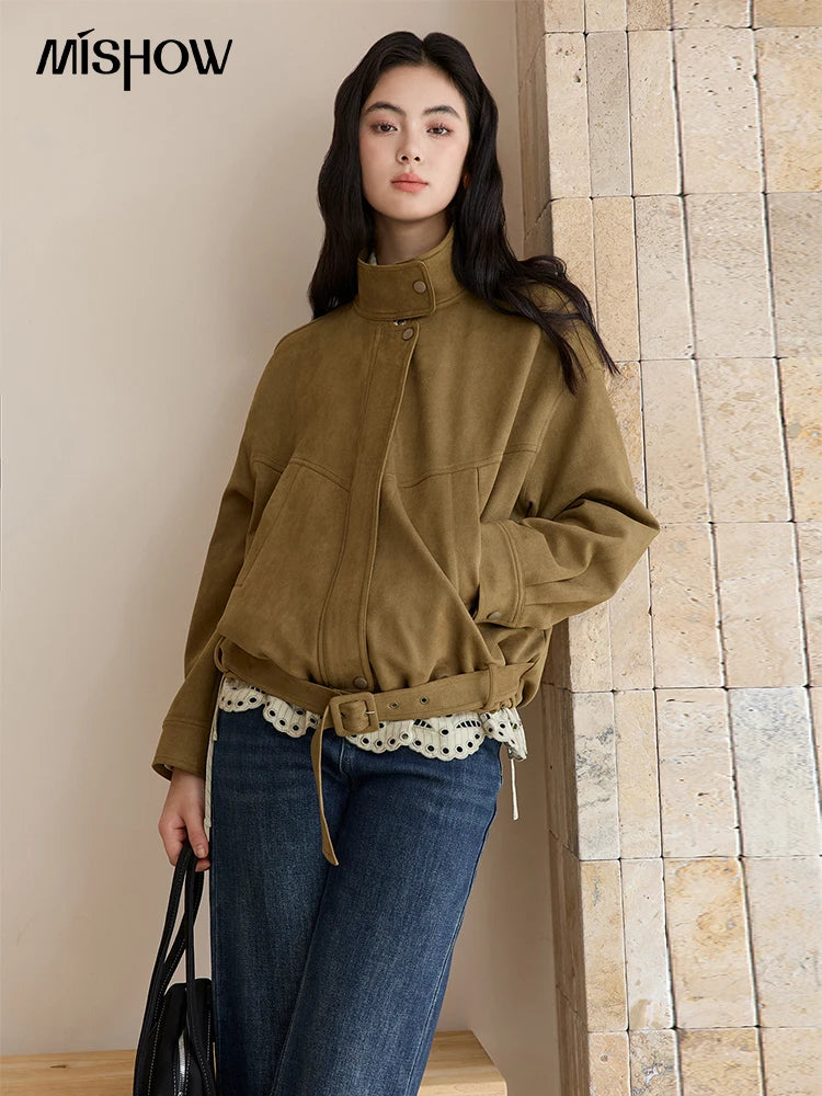 MISHOW Retro Stand Collar Jacket Slim Design Zipper MXE49W0853