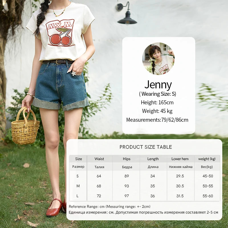 Mishow High Waist Curled Edge Denim Shorts MXD30K0659