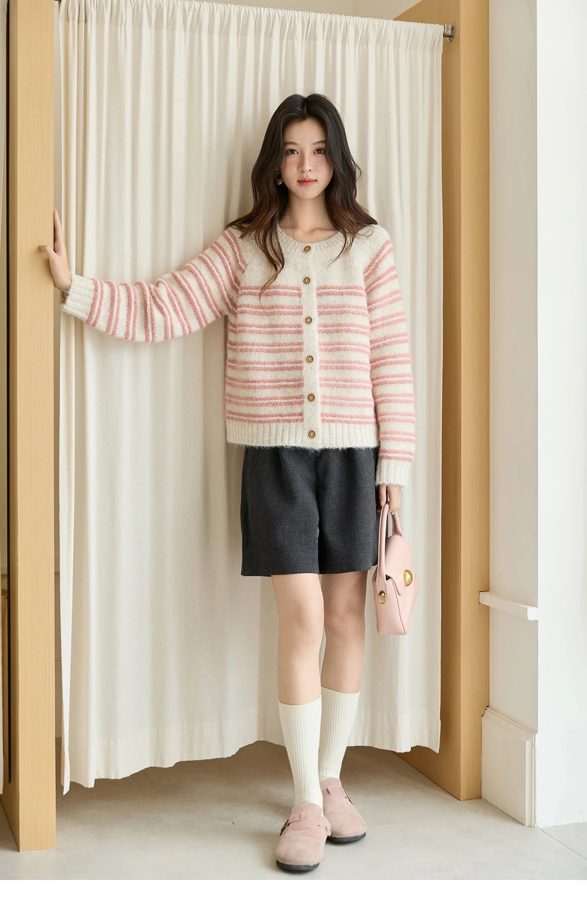 Mishow Pink Striped Wool Blend Cardigan MXE49Z2615