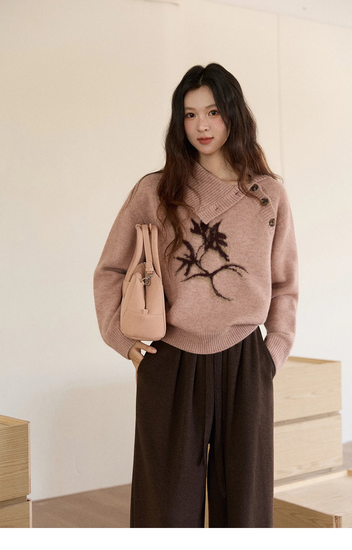 Mishow Plant Jacquard Turtleneck Pullover MXE86Z2658