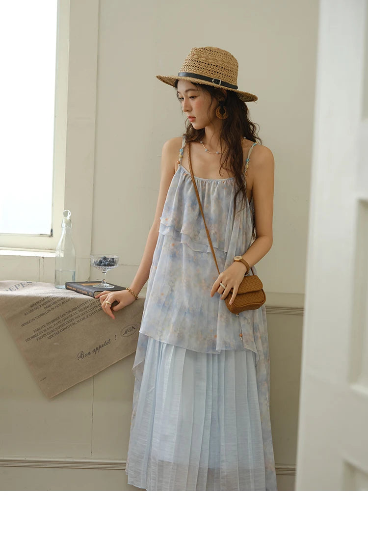 Mishow Print Strap Multi Layer Ruffle Dress MXE35L2233