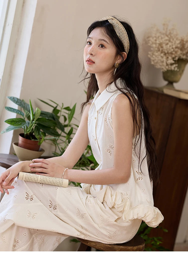 MISHOW Cotton Butterfly Hollow Lace Shirt with Tube Top MXE34X1808