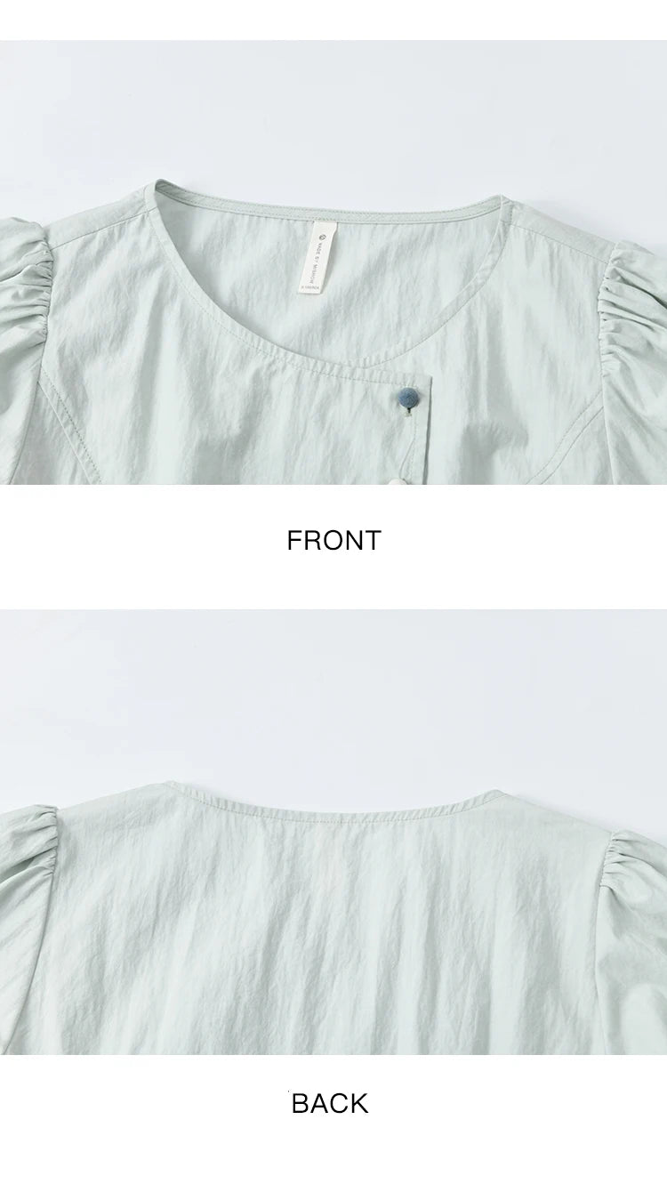 MISHOW Bubble Sleeve Blouse Irregular Placket Rainbow Buttons MXE34X1782
