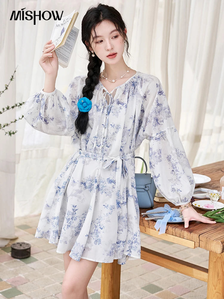 Mishow Fairy Floral Puff Sleeve Chiffon Dress MXD14L1681
