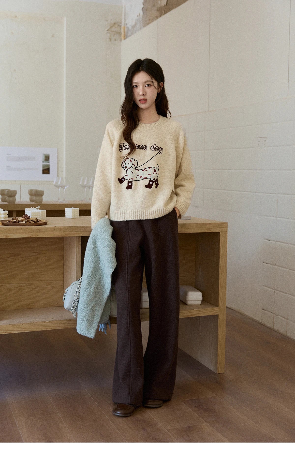 MISHOW High Waist Wide Leg Pants Fleece Warm Knit MXE92K1127