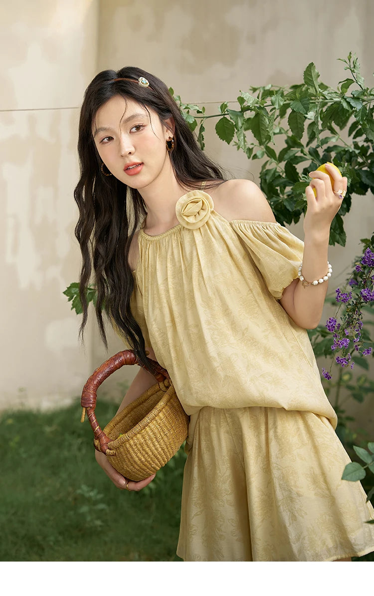 Mishow Off Shoulder Sling Top & Wide Leg Shorts Set MXD24X1523