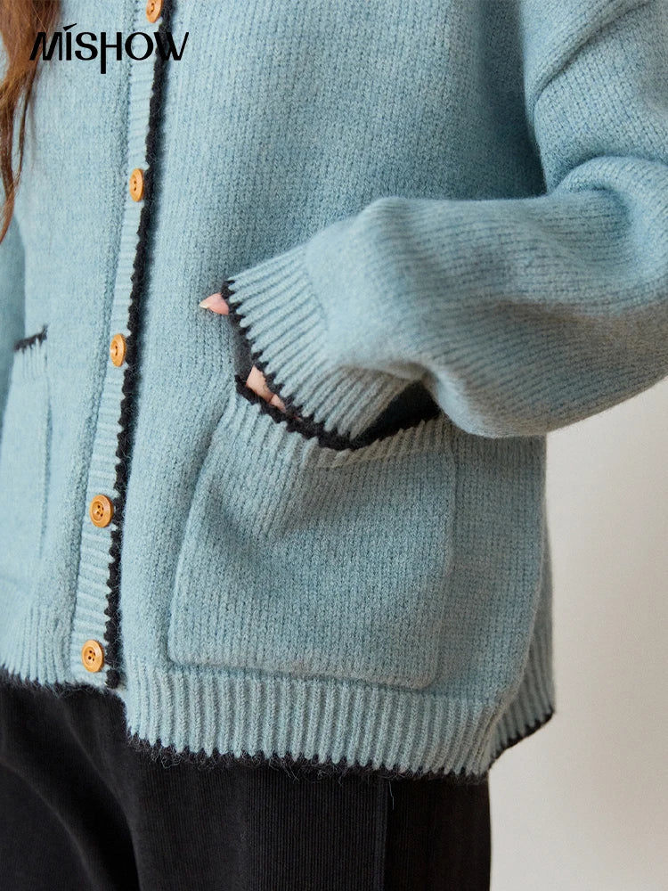 Mishow Yellow Color Collision Edge Pocket Cardigan MXE94Z2973