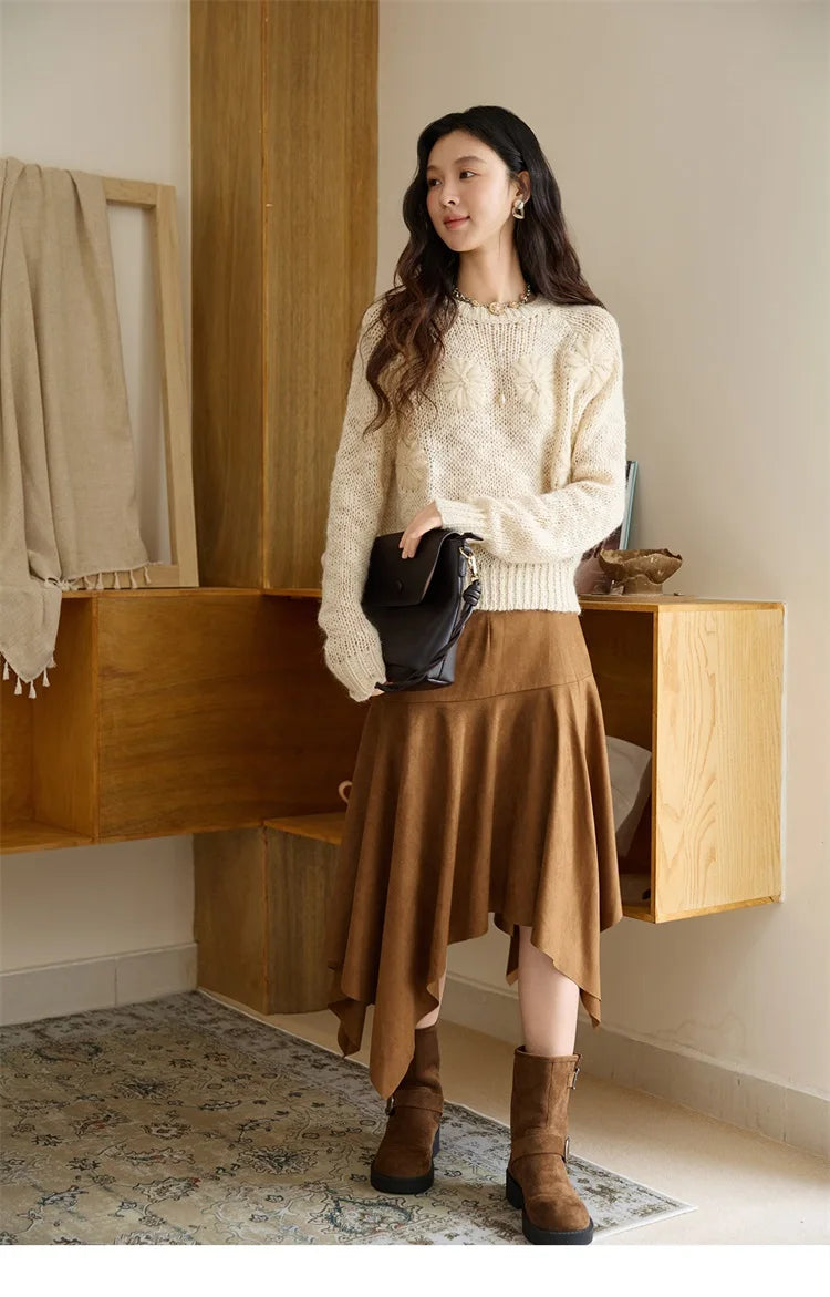 Mishow Apricot Hook Flower Wool Blend Lazy Sweater MXE47Z2577