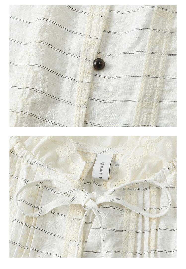 MISHOW French Striped Blouse Lace Collar Chiffon MXE12C0387